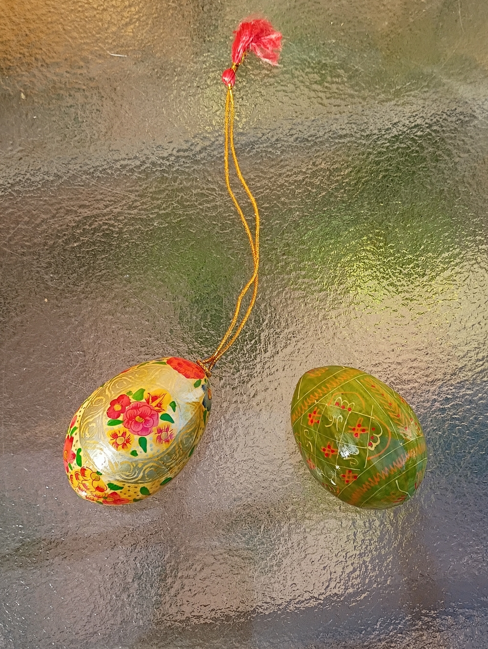 Floral Holiday Egg Ornaments - Green and Cream